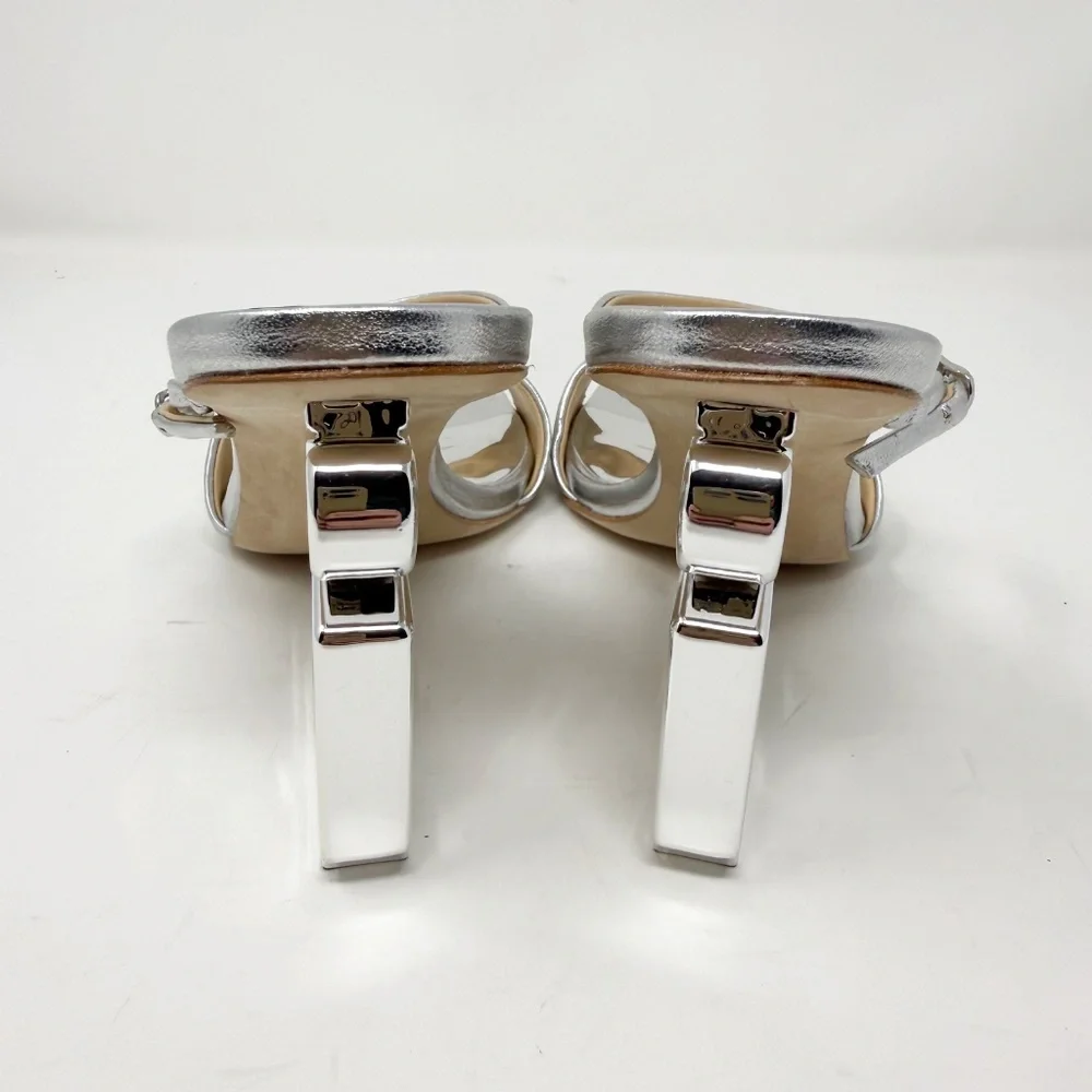 New Badgley Mischka Luna Mule With Sculptural Wedge Silver Love Sz 7.5